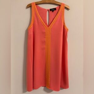 Lulus Coral Pink Embroidered Sleeveless Shift Mini Dress